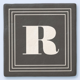 Posavasos De Piedra Monograma de 3 cuadros | Blanco y negro