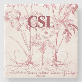 Posavasos De Piedra Monograma de Arte Botánico Rosa