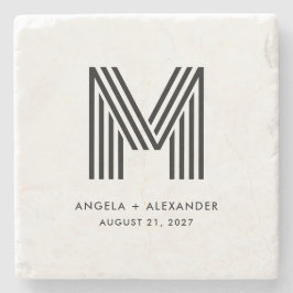 Posavasos De Piedra Monograma de boda Art Déco Retro Geométrico