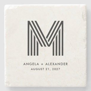 Posavasos De Piedra Monograma de boda Art Déco Retro Geométrico