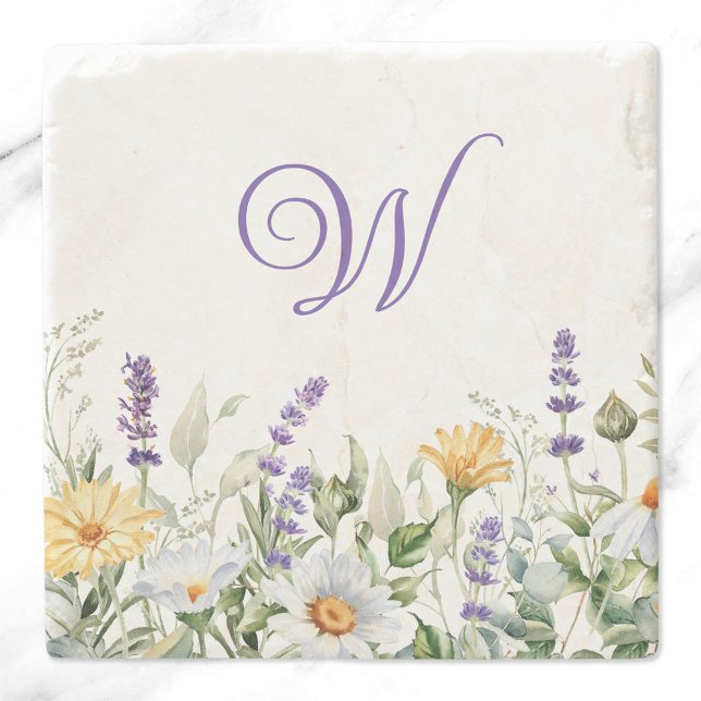 Posavasos De Piedra Monograma de borde acuático de flores silvestres (Subido por el creador)