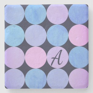 Posavasos De Piedra Monograma de círculos azul morado y rosado