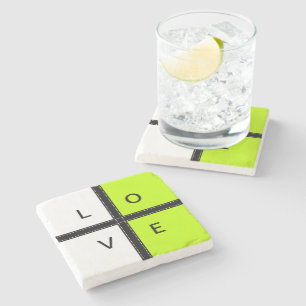 Posavasos De Piedra Monograma de color limón y blanco sólido