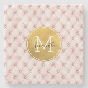 Posavasos De Piedra Monograma de confeti de acuarela en rosa niña dora