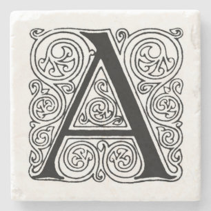 Posavasos De Piedra Monograma de cosecha de vintage "A" Con Swirls