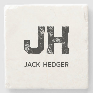 POSAVASOS DE PIEDRA MONOGRAMA DE DOS LETRAS NEGRO MINIMALISTA NOMBRE B