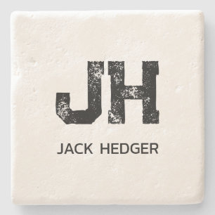 POSAVASOS DE PIEDRA MONOGRAMA DE DOS LETRAS NEGRO MINIMALISTA NOMBRE B