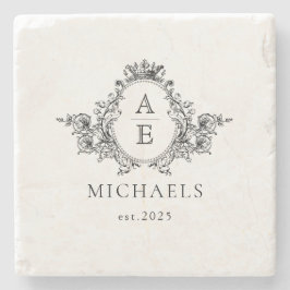 Posavasos De Piedra Monograma de Escudo de Personalizado blanco y negr