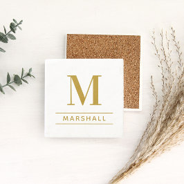 Posavasos De Piedra Monograma de familia personalizada de latón clásic