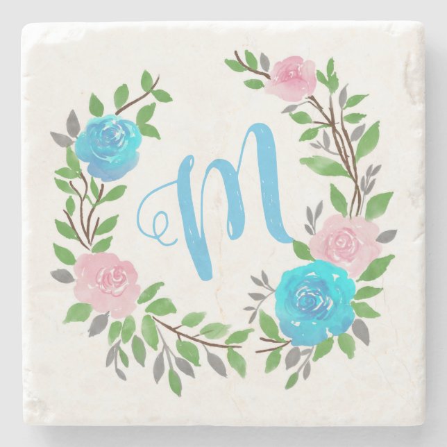 Posavasos De Piedra Monograma de flor (Anverso)