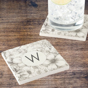 Posavasos De Piedra Monograma de flores modernas