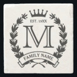 Posavasos De Piedra Monograma de la familia Monogramada<br><div class="desc">Laurel wreath y el logo de la corona. Introduzca su nombre inicial,  apellido/texto corto y año establecido. Gran calentamiento del hogar/ocasión especial/regalo de vacaciones para una familia.</div>