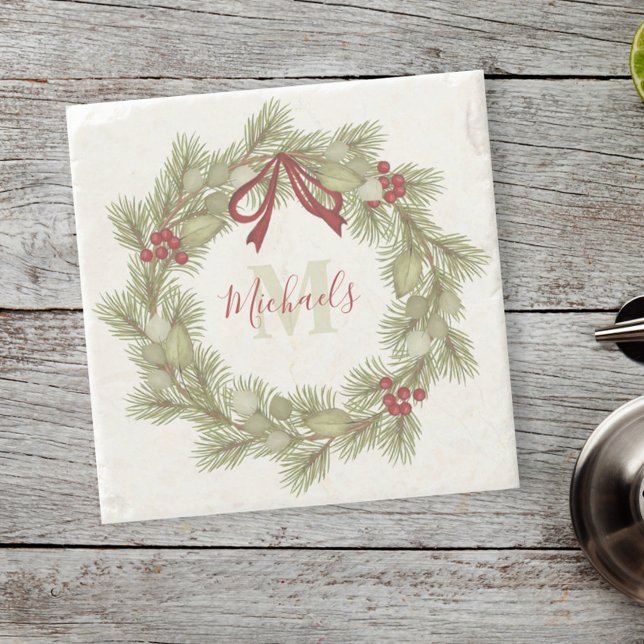 Posavasos De Piedra Monograma de la guirnalda roja de la guirnalda bot (Subido por el creador)