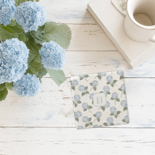 Posavasos De Piedra Monograma de las flores azules de Hydrangea Hampto