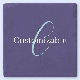 Posavasos De Piedra Monograma de letra cursiva editable azul violáceo