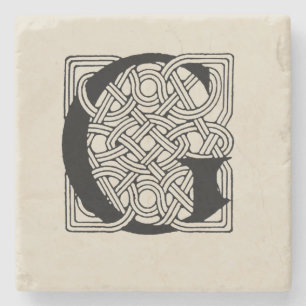 Posavasos De Piedra Monograma de letra G con nudo celta vintage