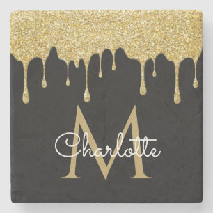 Posavasos De Piedra Monograma de letras elegantes con gotas de purpuri