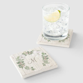 Posavasos De Piedra Monograma de Madera Mayor con Wreath de Magnolias