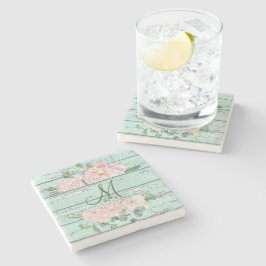 Posavasos De Piedra Monograma de maderas mayores con hidrangea