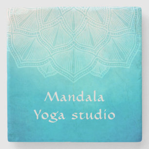 Posavasos De Piedra Monograma de Mandala turquesa