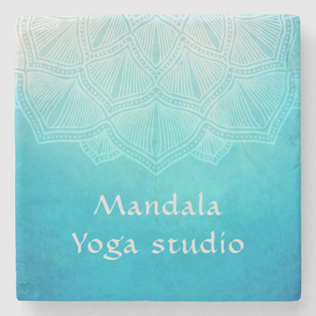 Posavasos De Piedra Monograma de Mandala turquesa (Anverso)