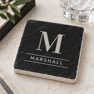 Posavasos De Piedra Monograma de nombre en Serif Gris Clásico de Peltr