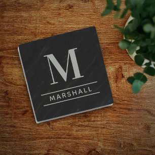 Posavasos De Piedra Monograma de nombre en Serif Gris Clásico de Peltr