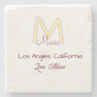 Posavasos De Piedra monograma de nombre rosa amarillo amor ciudad marr