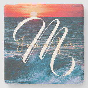 Posavasos De Piedra Monograma de Ocean Sunrise