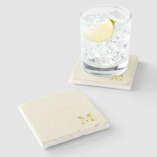 Posavasos De Piedra Monograma de oro Neutral Beige