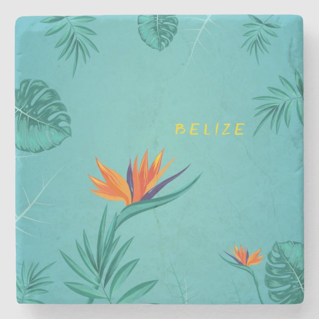 Posavasos De Piedra Monograma de palma verde azul tropical Verde azula (Anverso)