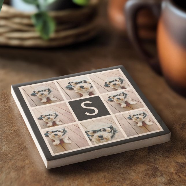 Posavasos De Piedra Monograma de Personalizado de Collage de fotos bla (Custom Stone Coaster)