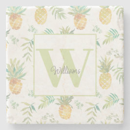 Posavasos De Piedra Monograma de piña tropical