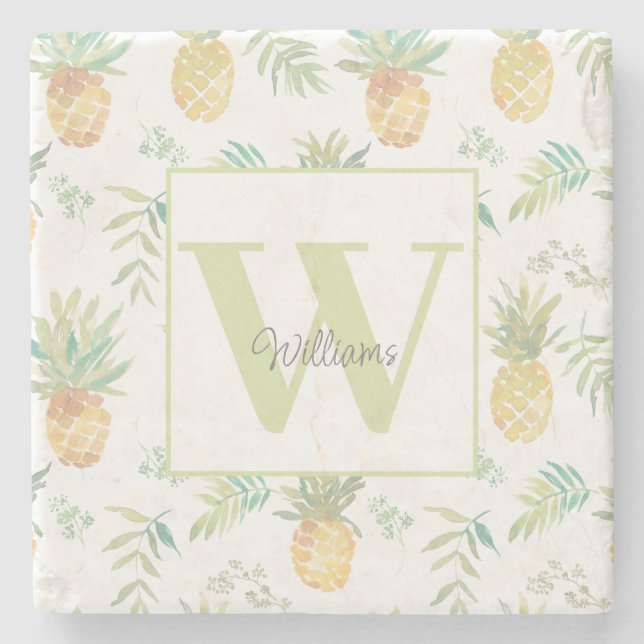 Posavasos De Piedra Monograma de piña tropical (Anverso)