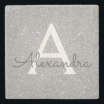 Posavasos De Piedra Monograma de Purpurina plateado y espuma<br><div class="desc">Purpurina Faux Plata y Piedra Sparkle Elegant Tile. Estos mosaicos de piedra se pueden personalizar para incluir tu nombre inicial y de pila.</div>