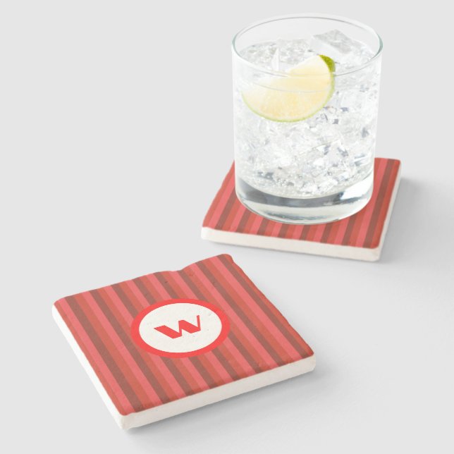 Posavasos De Piedra Monograma de rayas rojas estilo país (Lateral)