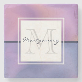 Posavasos De Piedra Monograma de resumen moderno morado y rosado de ba