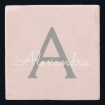 Posavasos De Piedra Monograma de Rubor Gris rosa moderno con guión de<br><div class="desc">Mosaico de piedra con el nombre de monograma Rubor Pink and Grey Simple Script. Esto hace que la graduación perfecta, dulce cumpleaños de 16 años, boda, ducha de novia, aniversario, ducha de bebé o fiesta de soltera sea un regalo para alguien que ama el lujo glam y los estilos de...</div>