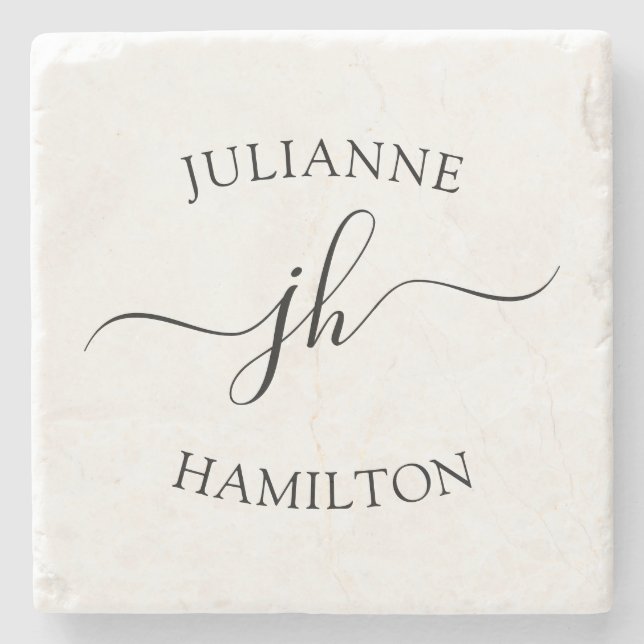 Posavasos De Piedra Monograma de script simple (Anverso)