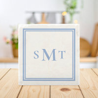 Monograma de tres letras azul y blanco