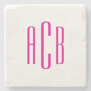 Posavasos De Piedra Monograma de tres letras rosa caliente