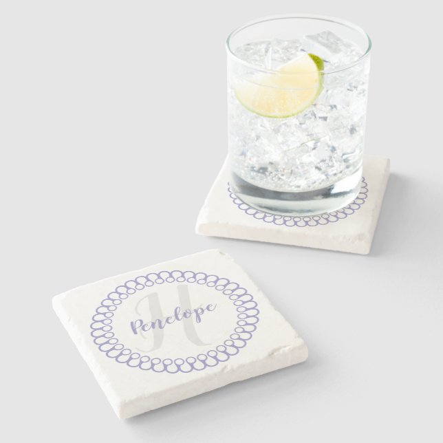 Posavasos De Piedra Monograma de un círculo morado decorativo (Lateral)