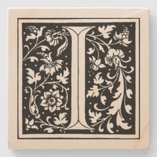 Posavasos De Piedra Monograma de Vintage Floral "I"
