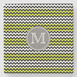 Posavasos De Piedra Monograma de zigzag verde negro