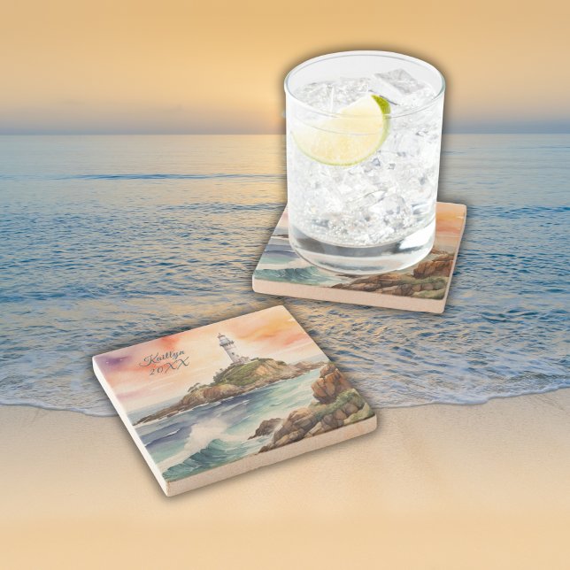 Posavasos De Piedra Monograma del faro de la bahía de Byron | (Subido por el creador)