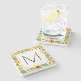 Posavasos De Piedra Monograma del patrón amarillo y verde de los giras