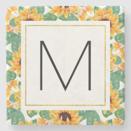 Posavasos De Piedra Monograma del patrón amarillo y verde de los giras