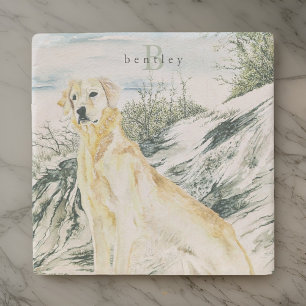 Posavasos De Piedra Monograma del perro recuperador de oro con color d