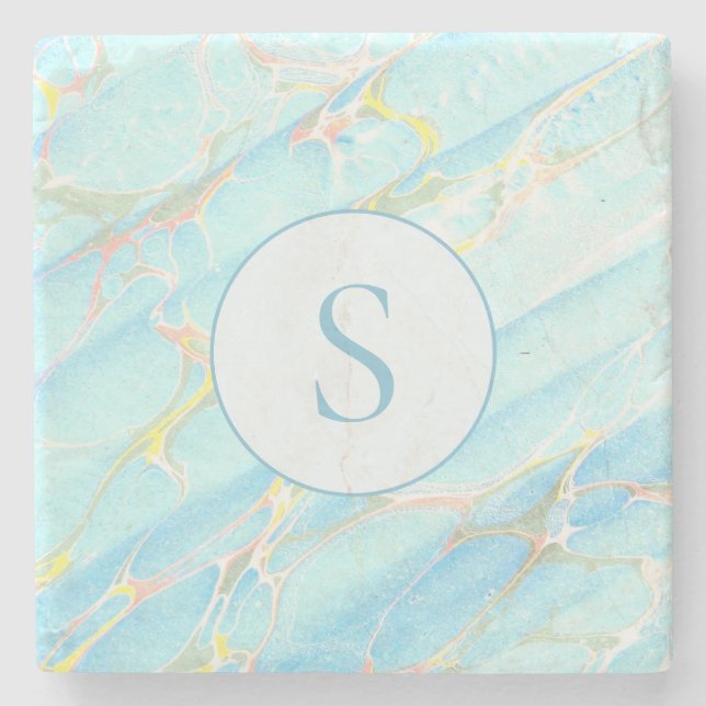 Posavasos De Piedra Monograma del Personalizado del patrón de mármol i (Anverso)