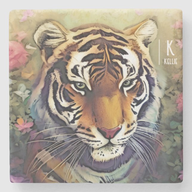 Posavasos De Piedra Monograma del tigre Monograma Asador de piedra (Anverso)